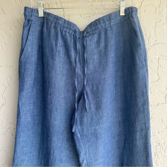 CHARTER CLUB Linen Pants Women 12 Pull On Wide Leg Stretch Waist Resort Beach - Picture 2 of 8